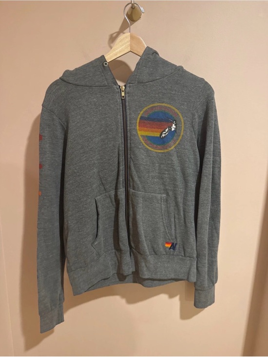 Aviator Nation Sweaters - Aviator Nation Gray Zip Hoodie with Yellow Logo Accent